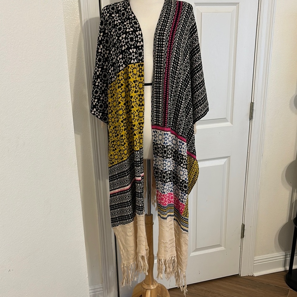 Colorful Patchwork Kimono with Fringe